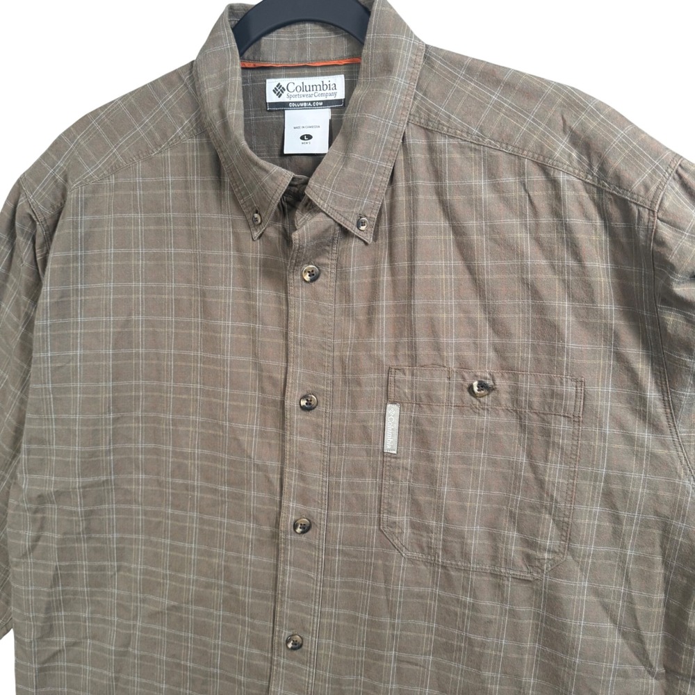 Columbia Button Down Shirt Mens L Brown Plaid Long Sleeve Outdoor Hiking Utility